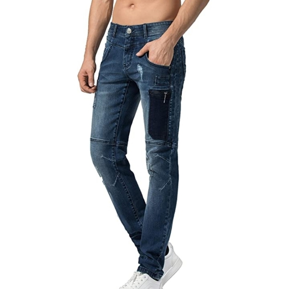 ZLZ distressed skinny fit mens jeans - Picture 2 of 7